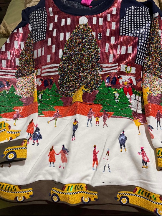 QUEEN OF SPARKLES Tops - QUEEN OF SPARKLES NYC Rockefeller Sequin Holiday Sweatshirt with Taxi Motif